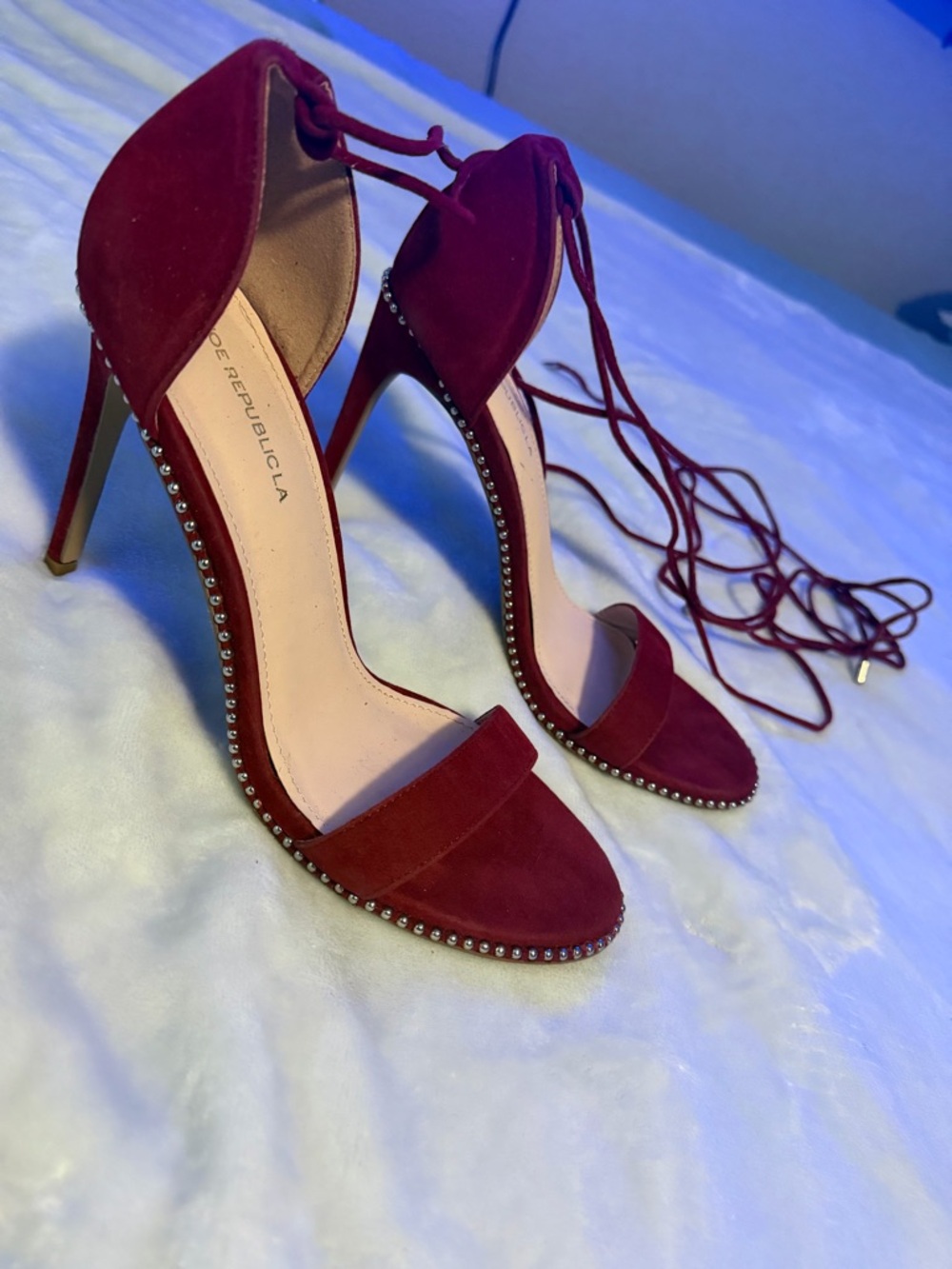 BCBGeneration Burgundy Suede Studded Lace-Up High Heels